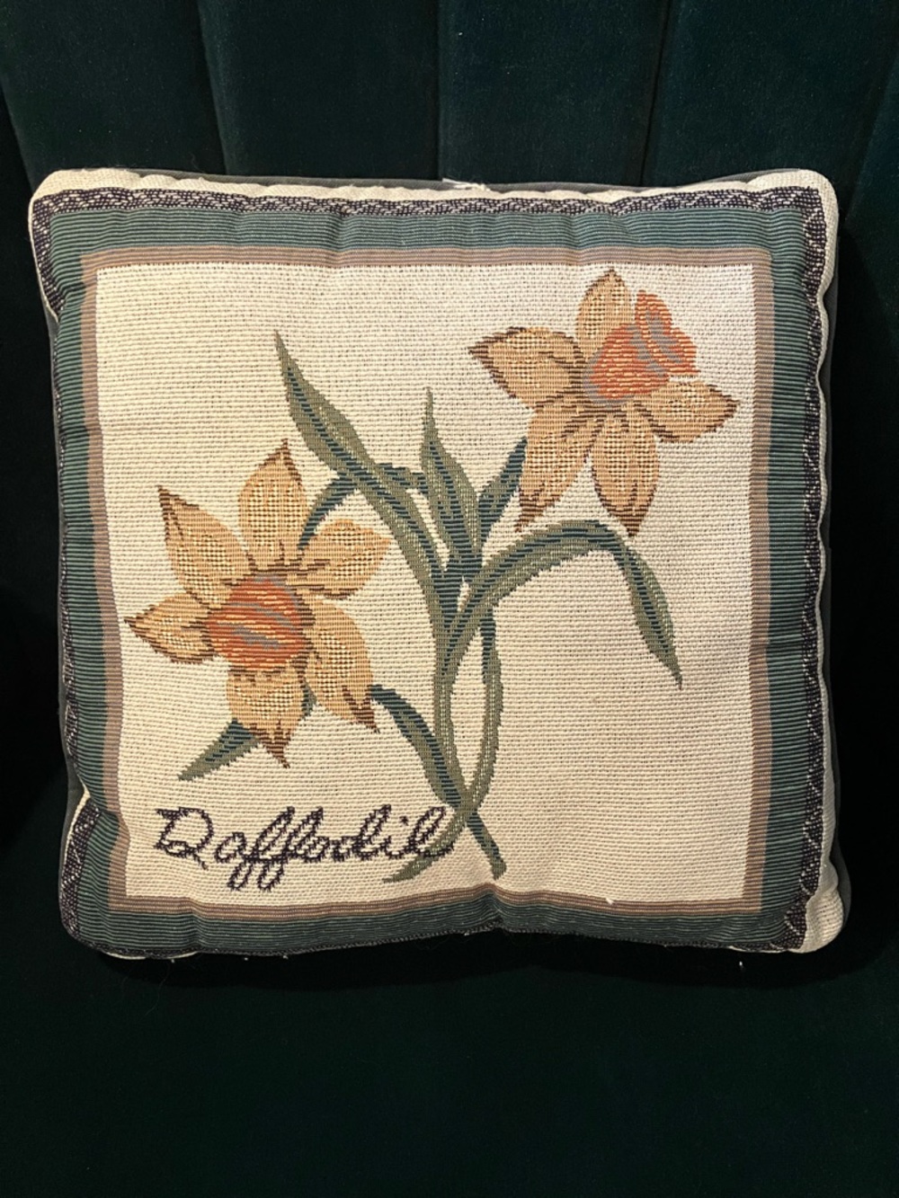 Vintage Tapestry Daffodil Accent Pillow